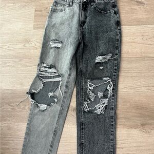 Women’s Two-Tone Distressed Grey Jeans